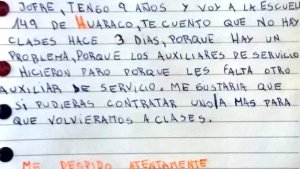 Una niña le escribió una carta a Gutiérrez para volver a tener clases