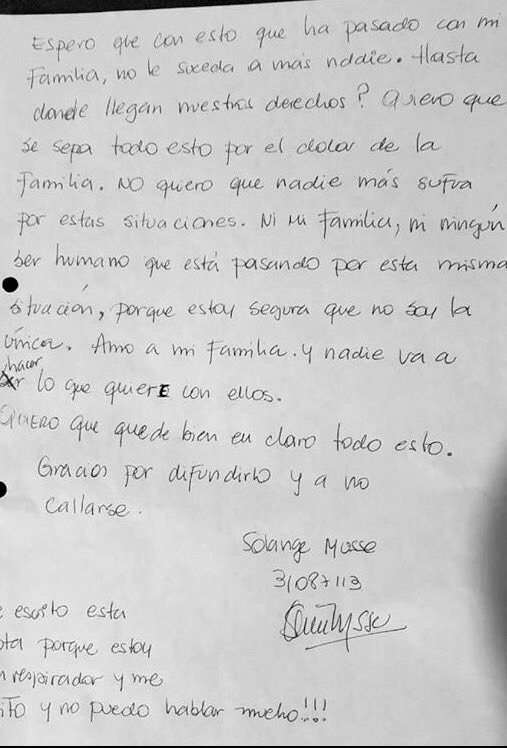 La carta de Solange Musse: «Lo que han hecho con mi padre y mi tía es  inhumano»