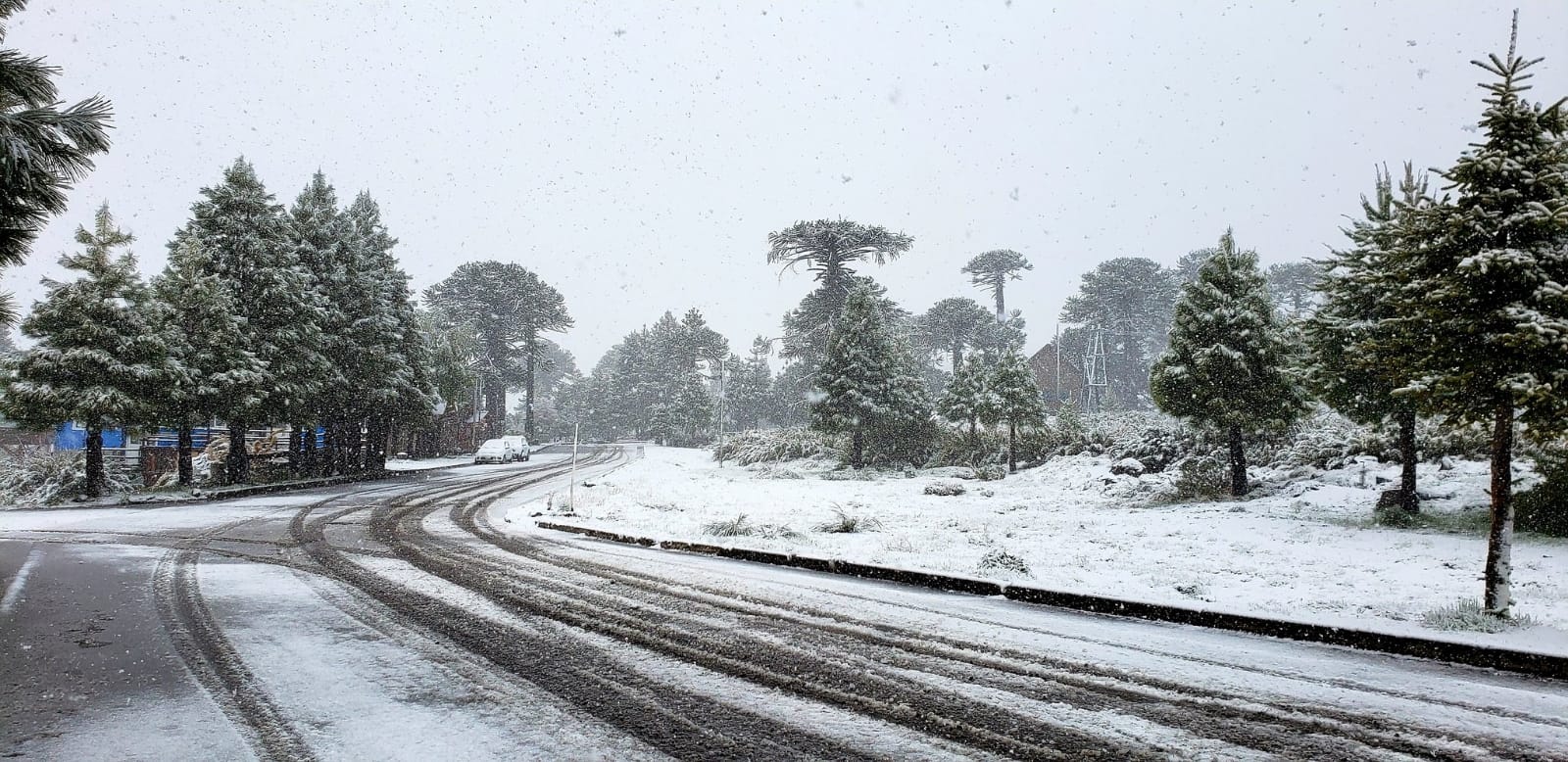 Caviahue se tiñó de blanco este lunes. Foto: Gentileza Twitter @valecaviahue