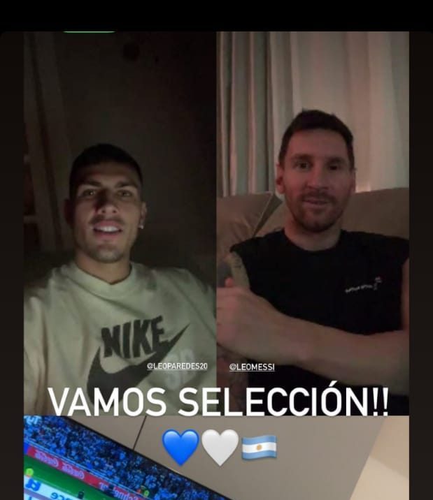 Messi, Paredes y De Paul alientan a la Selección desde sus casas. (Foto: Captura Instagram)