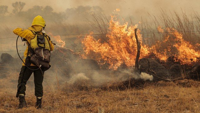 Dotaciones de Bomberos del estado de Rio Grande del Sur y el municipio de São Borja cruzan la frontera para unirse al combate contra el fuego en el municipio de Santo Tomé.- 