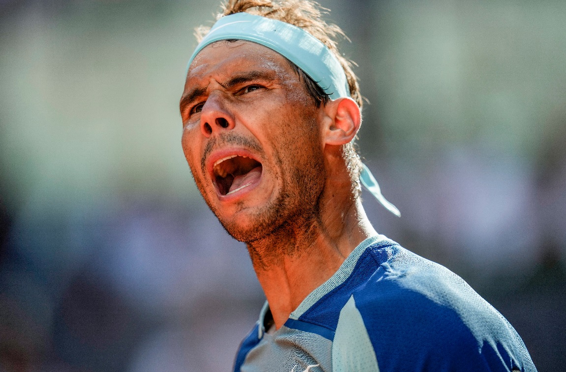 Rafa y su festejo en la victoria sobre Goffin. Nadal está en cuartos de final y va contra Alcaraz en Madrid. Fotos: AP