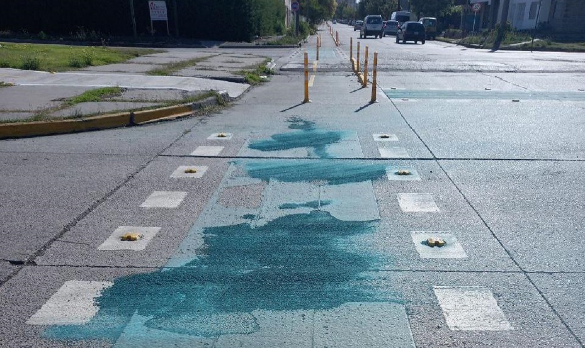 Así se encuentra la bicisenda tras las lluvias y luego de ser pintadas hace unos días.