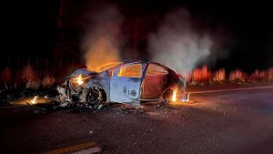 Chocó a dos ciervos y se incendió su auto, cerca de Junín de los Andes