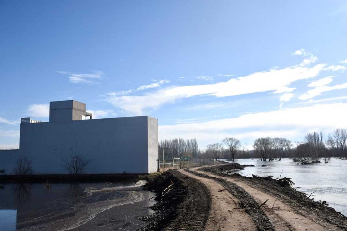 Los trabajos de defensa de la municipalidad de Neuquén se extienden por casi un kilómetro a la vera del río Neuquén (foto Matías Subat)