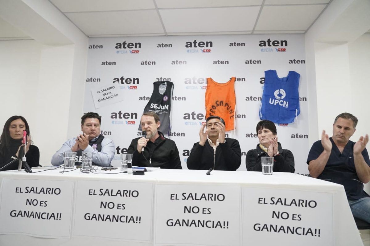 La conferencia de prensa fue en la sede de ATEN, en Alcorta 863. Foto: Gentileza. 