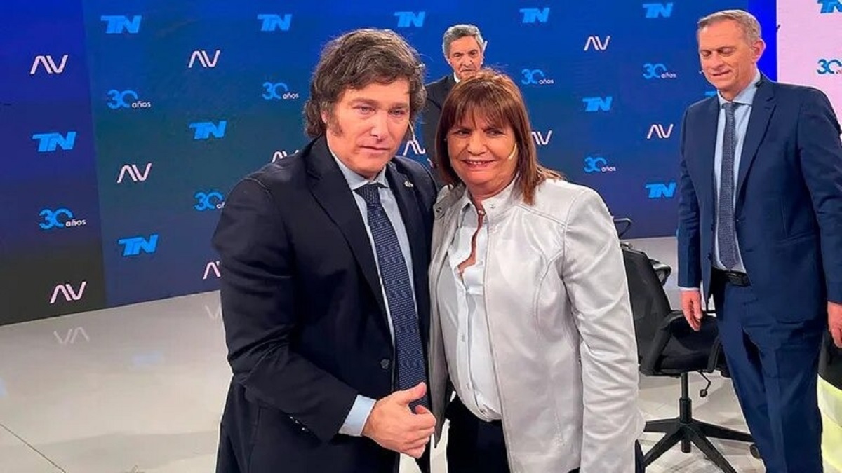 Milei y Bullrich este miércoles, juntos en televisión. Foto: Gentileza Infobae. 