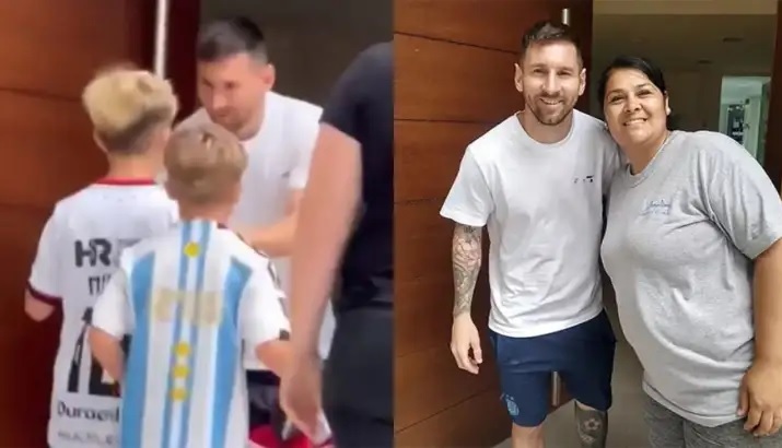 Lionel Messi llegó a Rosario y salió a firmar autógrafos a un grupo de hinchas. 