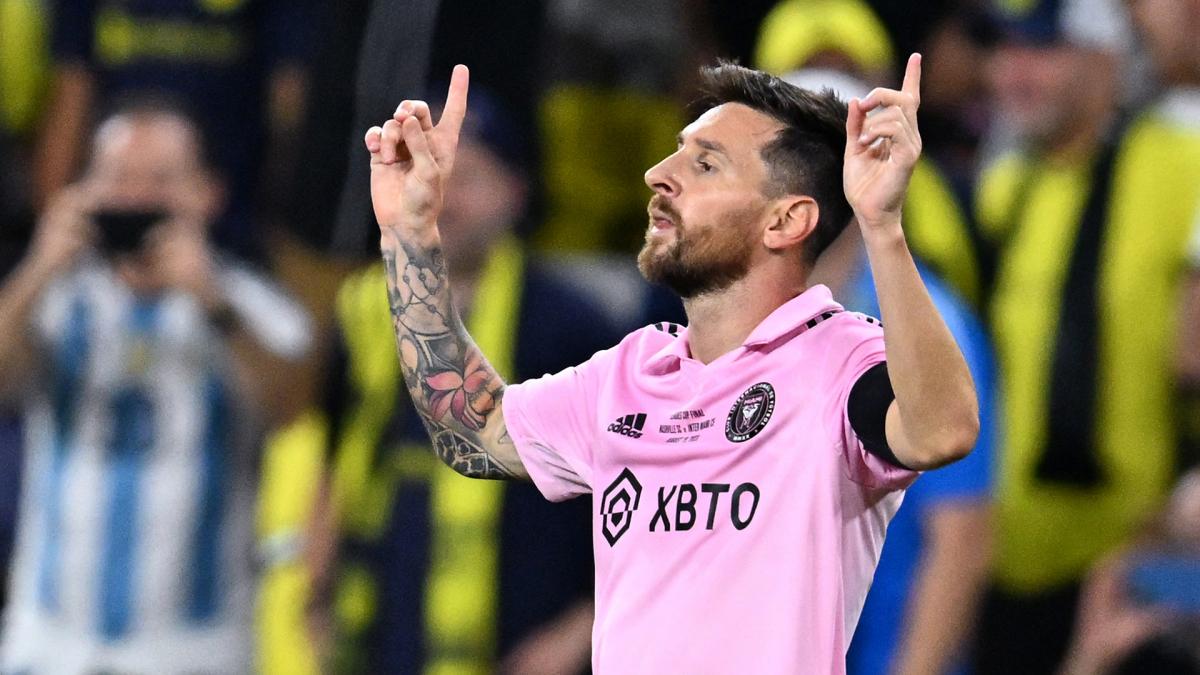 Leo Messi festeja el triunfo ante el Nashville por la Leagues Cup. Archivo.