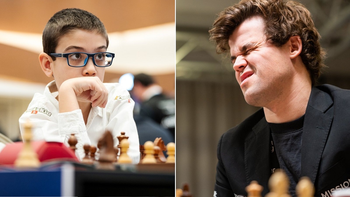 Faustino Oro se impuso ante el noruego Magnus Carlsen. Foto: @chesscom_es.