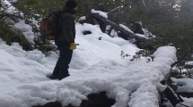 Imagen de Casi un metro de nieve acumulada y árboles caídos en una playa del parque Nahuel Huapi