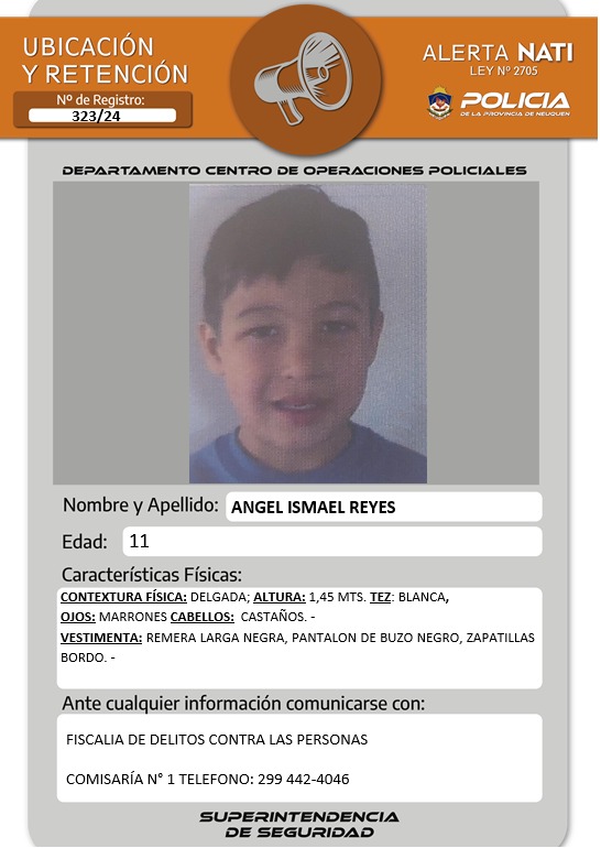 Buscan intensamente a un nene de 11 años en Neuquén