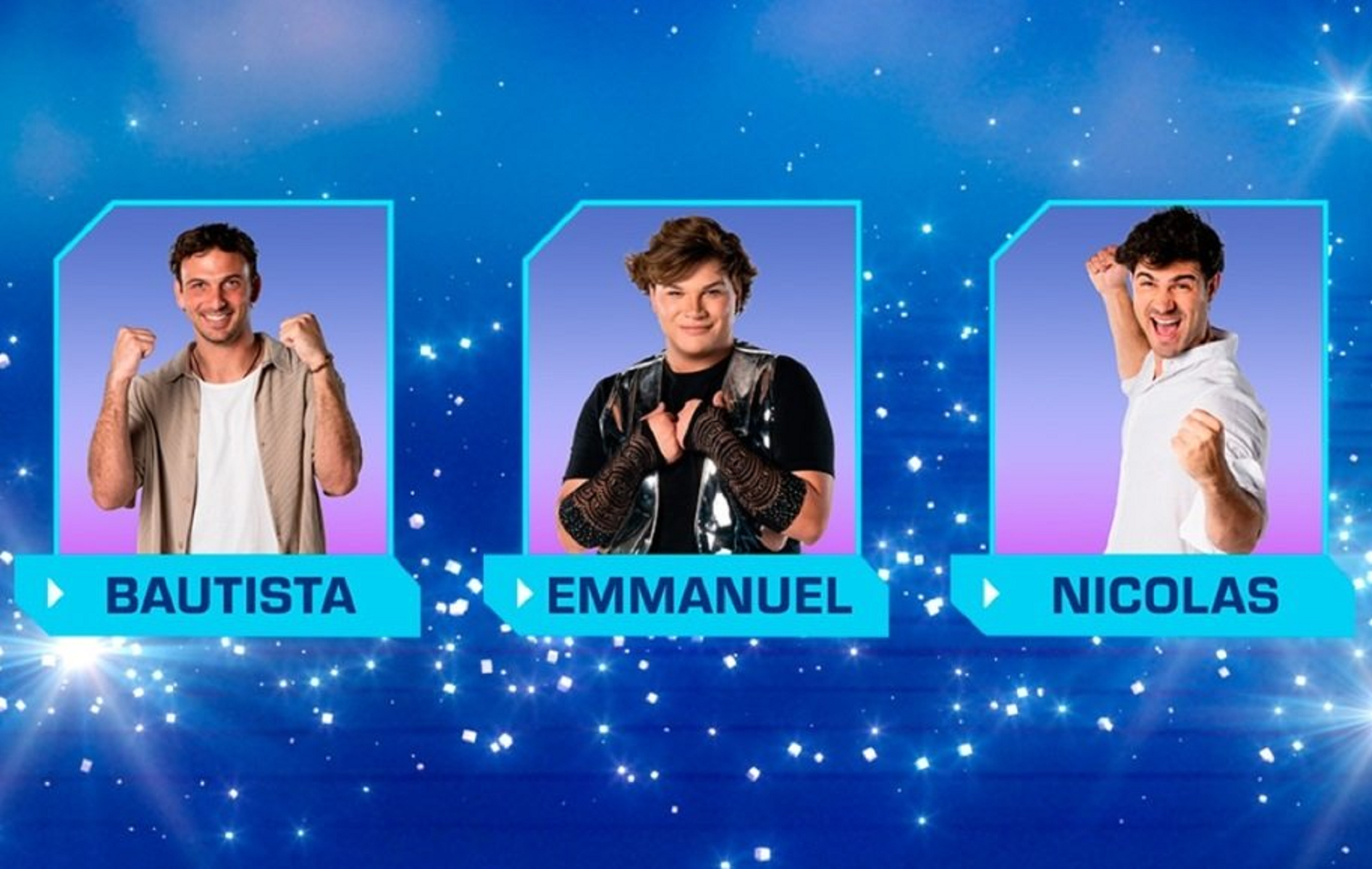Bautista, Emanuel y Nicolás, los tres finalistas de Gran Hermano. 
