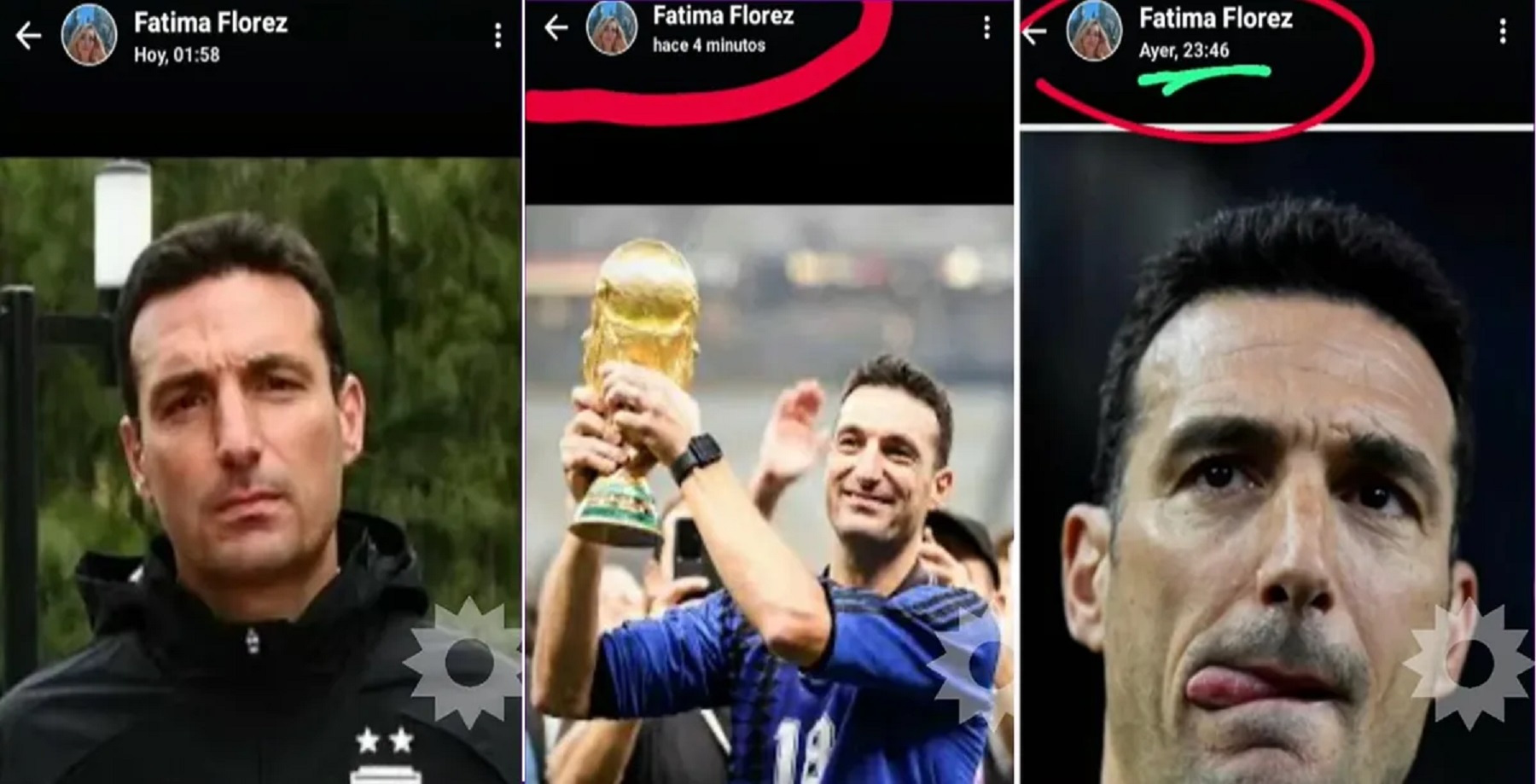 Las fotos de Lionel Scaloni que Fátima publicó en sus estados de whatsapp