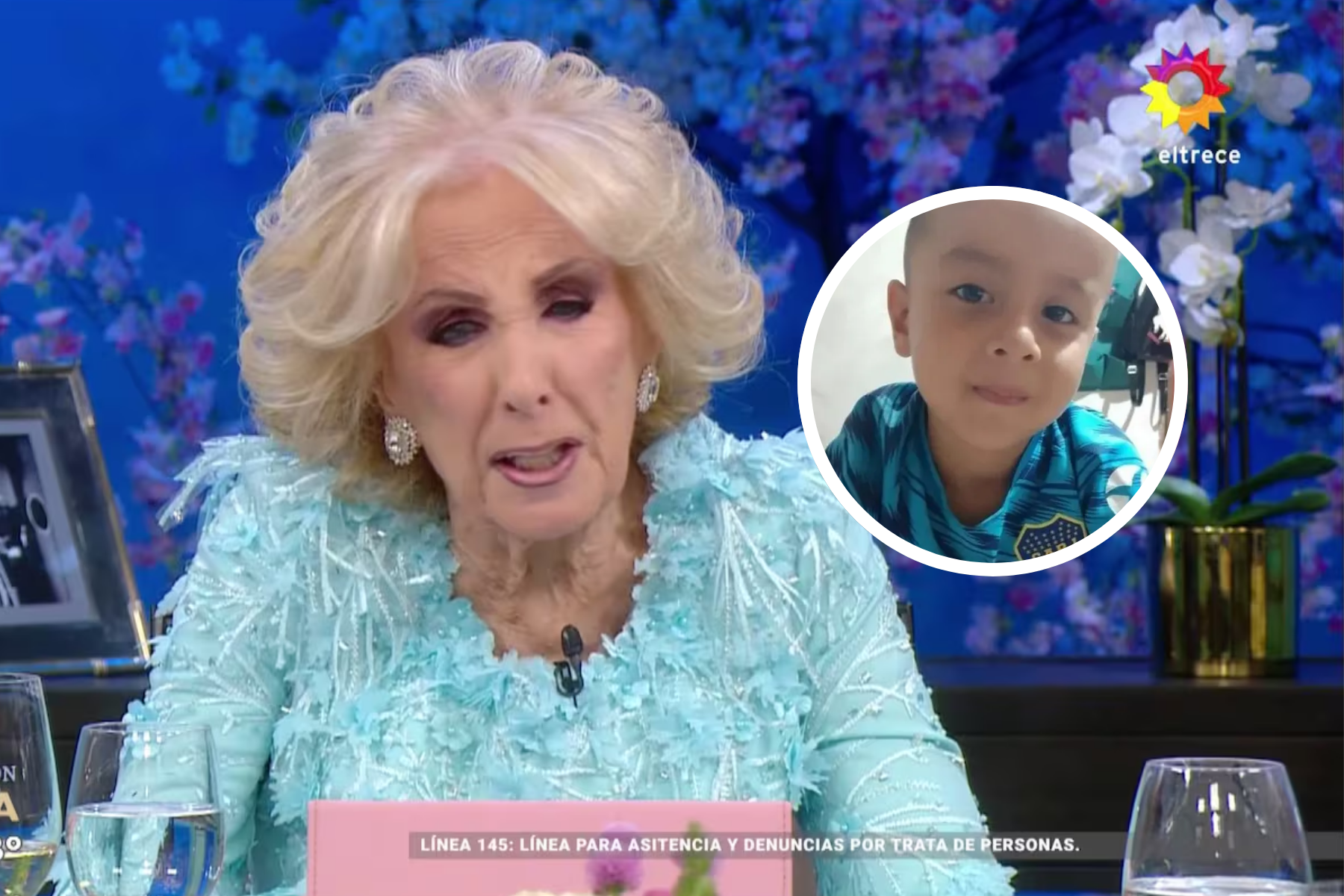 Mirtha Legrand visiblemente conmovida durante su programa, hablando sobre la desaparición de Loan, el niño de 5 años buscado en Corrientes. Foto Captura.