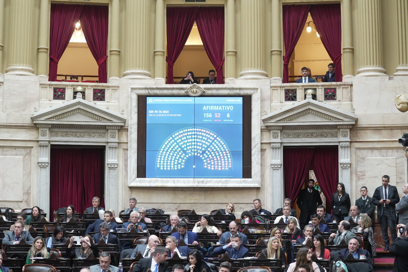 Tortoriello (al fondo) y Villaverde (a la derecha) fueron los diputados rionegrinos que votaron a favor de convalidar el DNU.