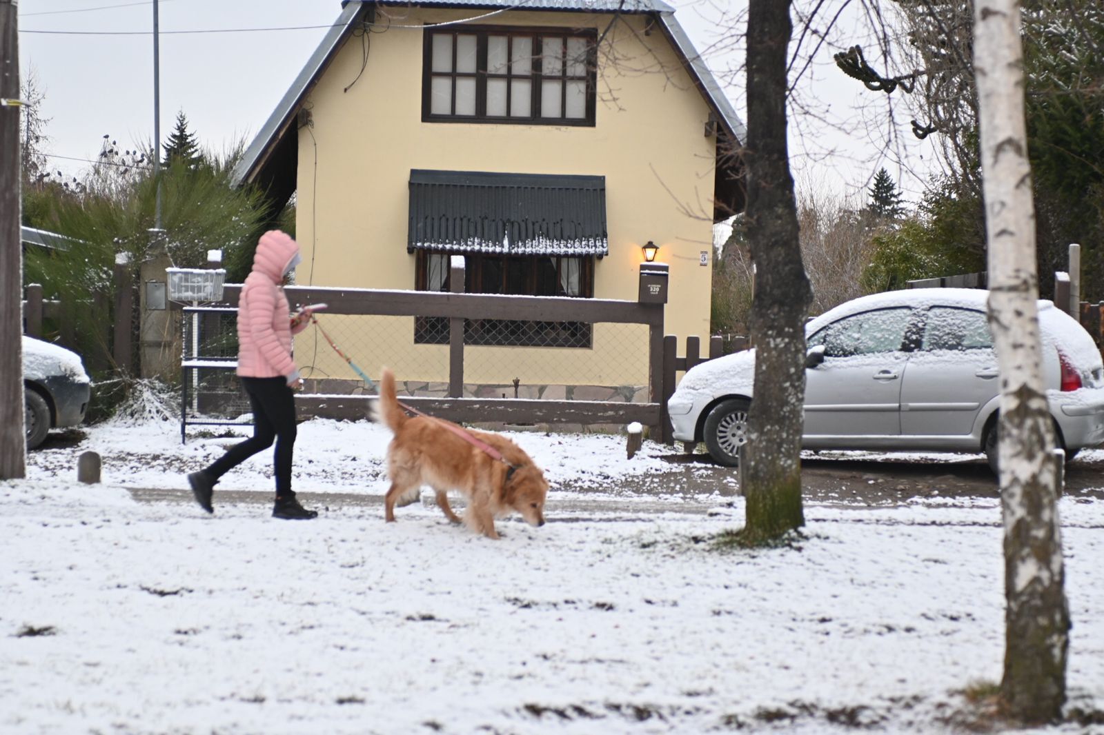 La nieve tiño de blanco las calles de Bariloche este lunes. Foto: Alfredo Leiva.