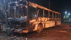 Ardió en llamas un colectivo en Lamarque: investigan si el incendio fue intencional