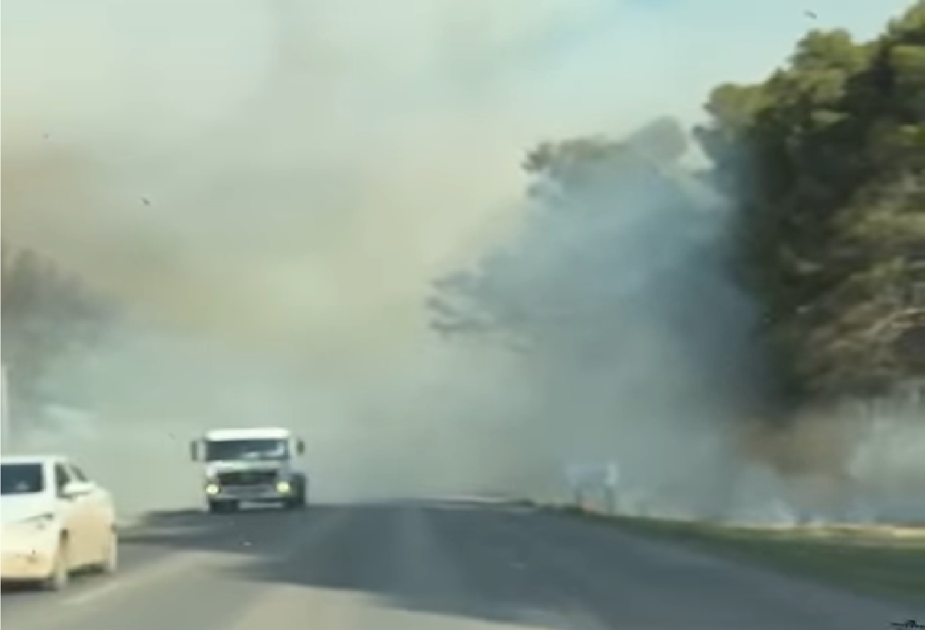 Impactantes imágenes del humo en la Ruta 151 en Cinco Saltos: qué pasa con el tránsito (Foto: gentileza Seny radio)