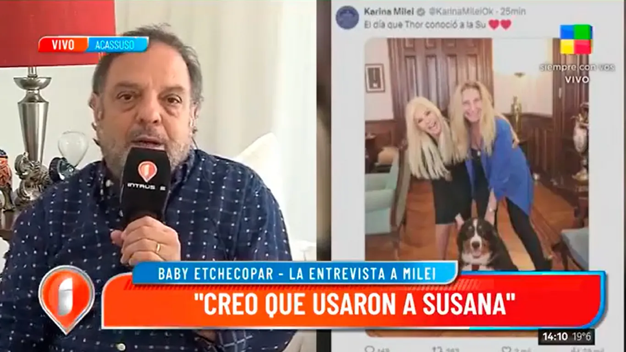 Baby Etchecopar dijo que "usaron" a Susana Giménez, luego de la foto con Javier Milei en el balcón de la Casa Rosada. 