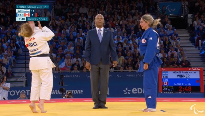 La bonaerense Paula Gómez venció a Priscilla Gagne en el combate por la medalla de bronce en judo.