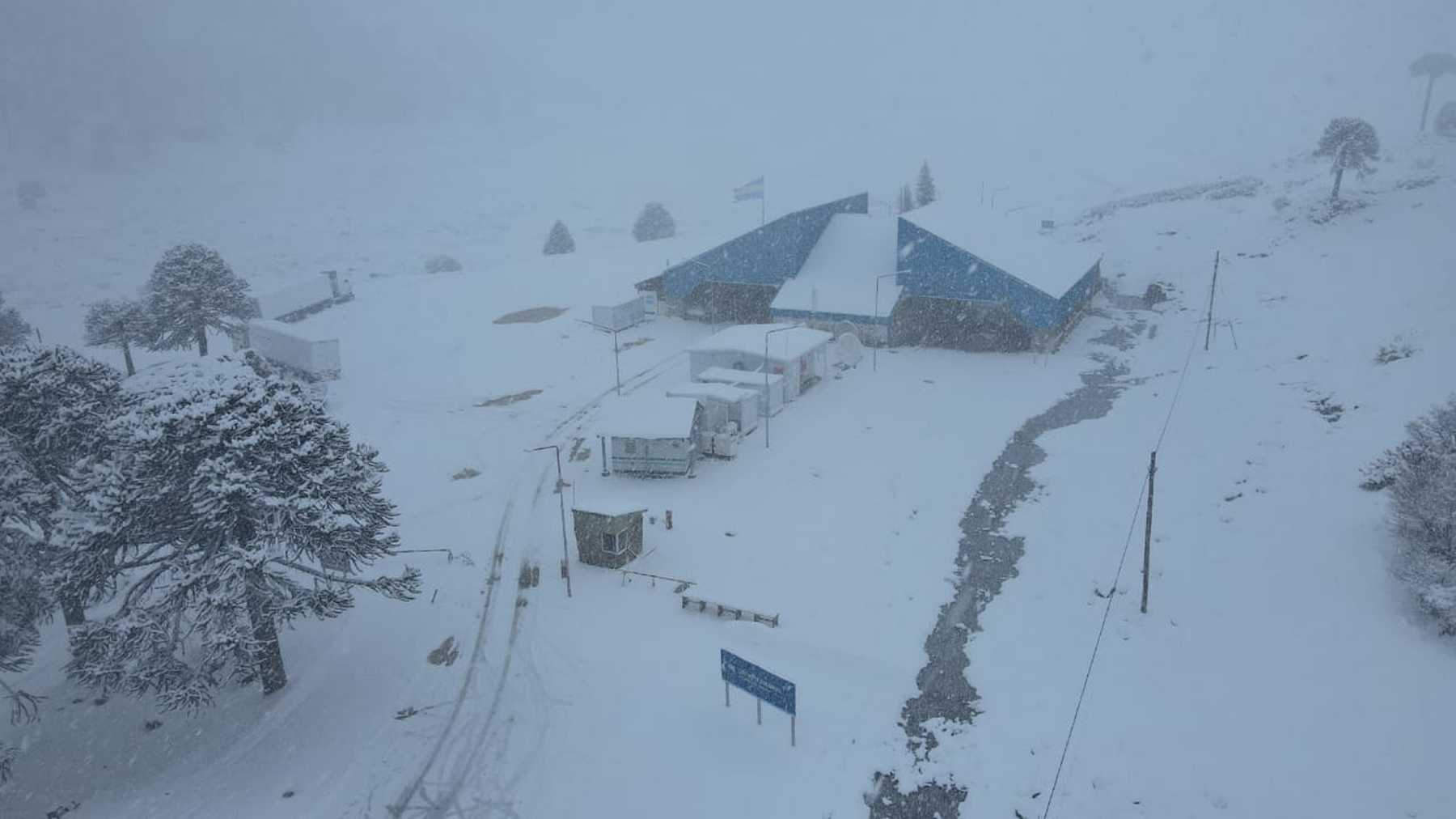 Paso Pino Hachado cerrado por alerta por nieve en Neuquén: tránsito inhabilitado en la Ruta 242. Foto: gentileza