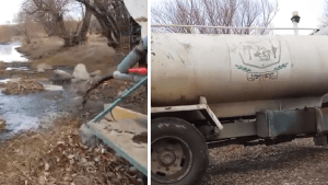 Video | Registran a un camión municipal contaminando el río Agrio en Neuquén: «Tira desechos fecales»