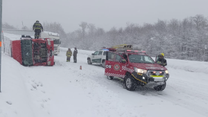 Volcó un camión de Chile en la Ruta 231, cerca del paso Cardenal Samoré: «Estaba nevando bastante»