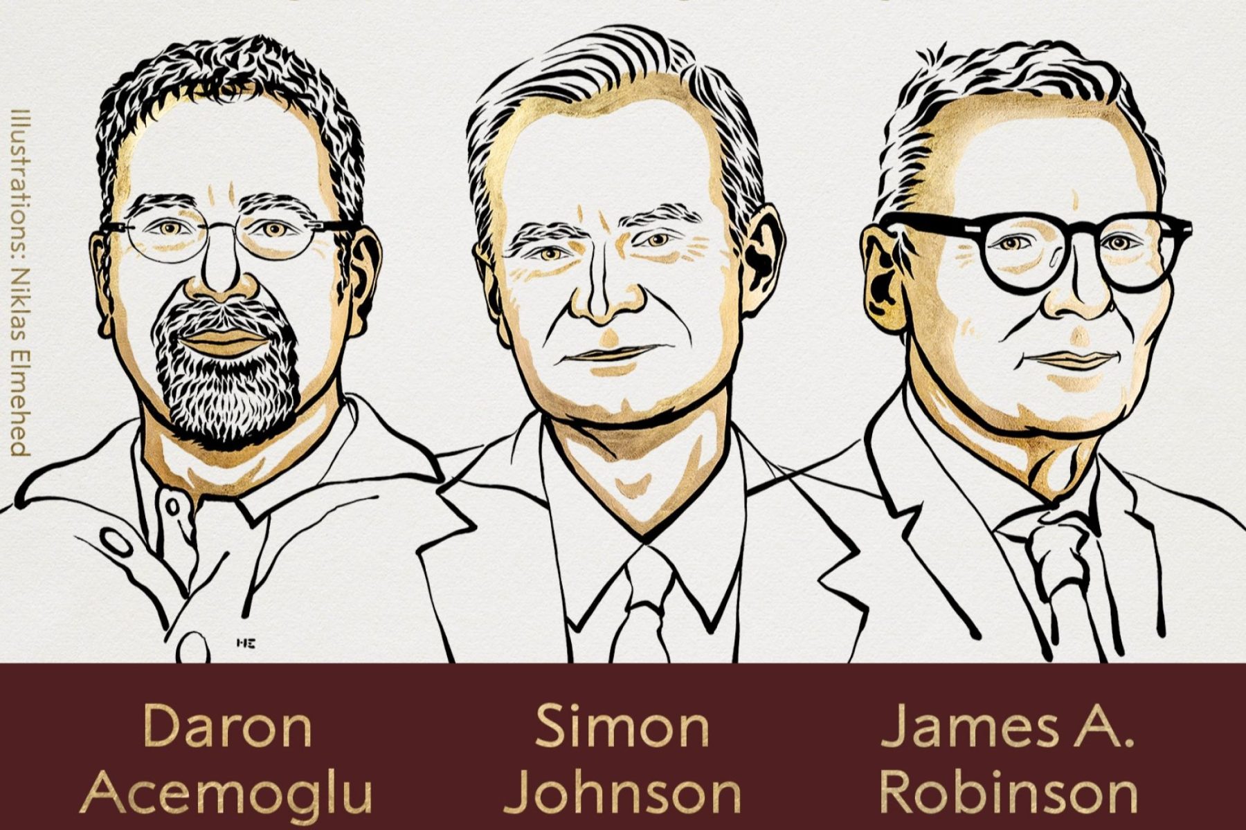 Los ganadores del Nobel de Economía (Ilustración de Niklas Elmehed).