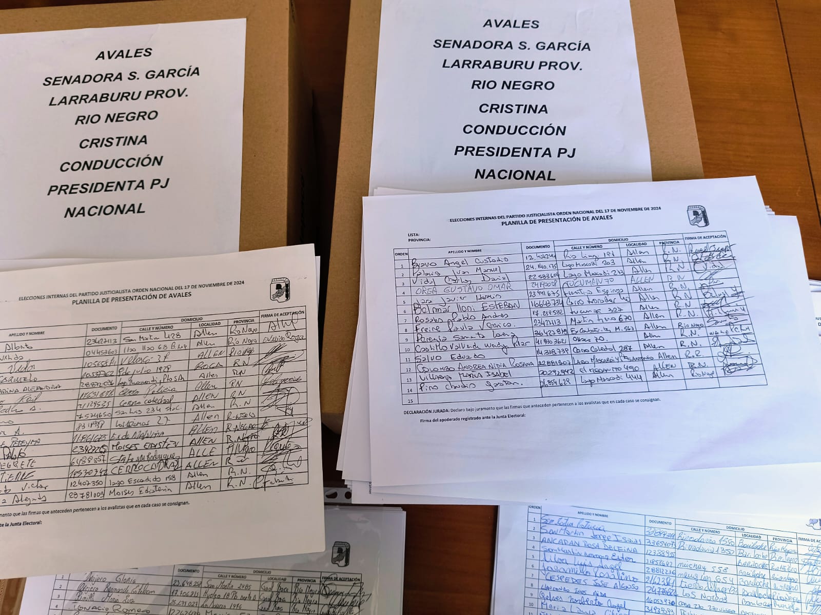 Ayer el equipo de la senadora García Larraburu entregó avales en apoyo a Cristina Fernández de Kirchner que reunió en la cordillera. Gentileza