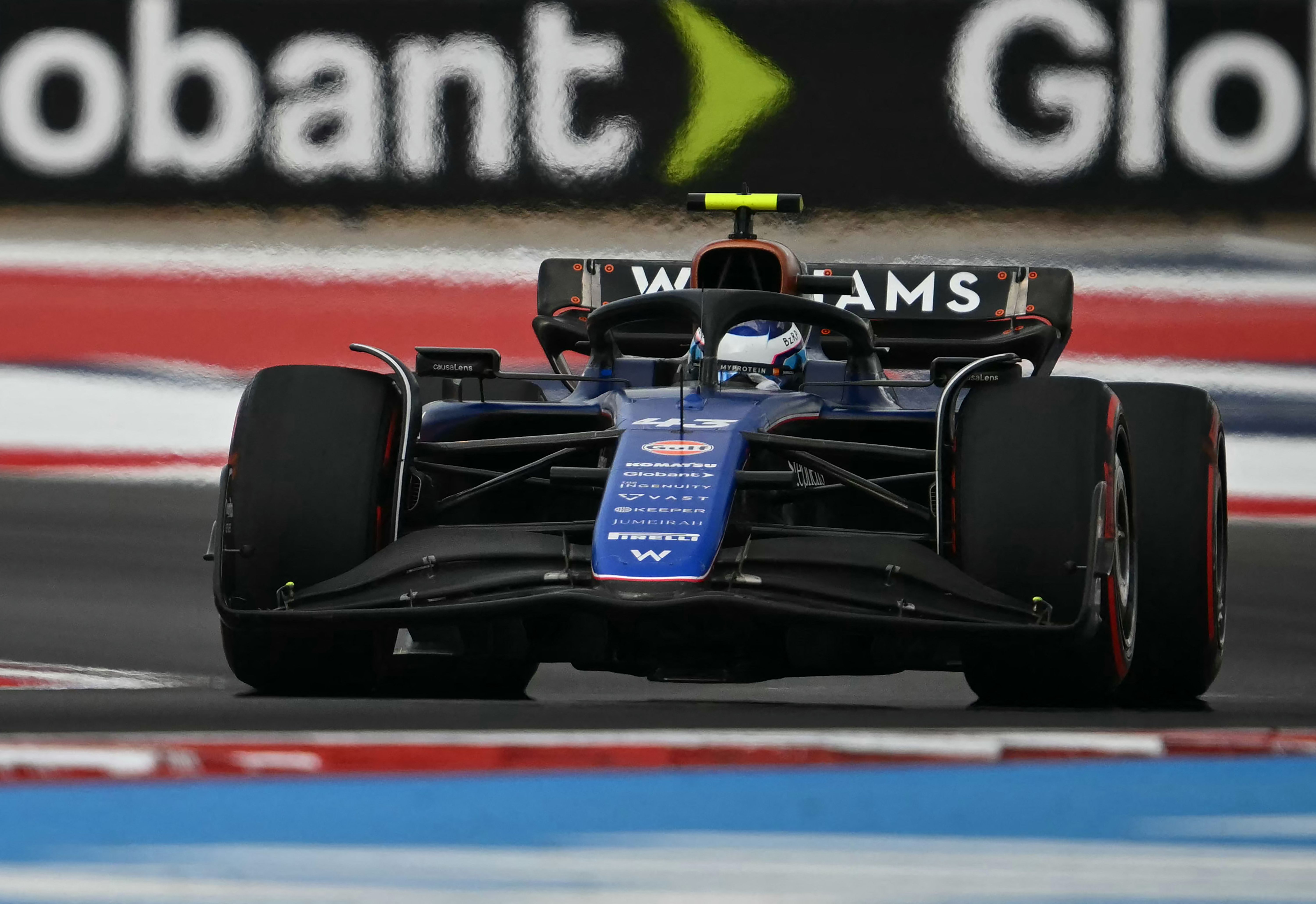 Williams' Argentinian driver Franco Colapinto races during the Sprint Qualifying for the United States Formula One Grand Prix at the Circuit of the Americas in Austin, Texas, on October 18, 2024. (Photo by ANGELA WEISS / AFP)