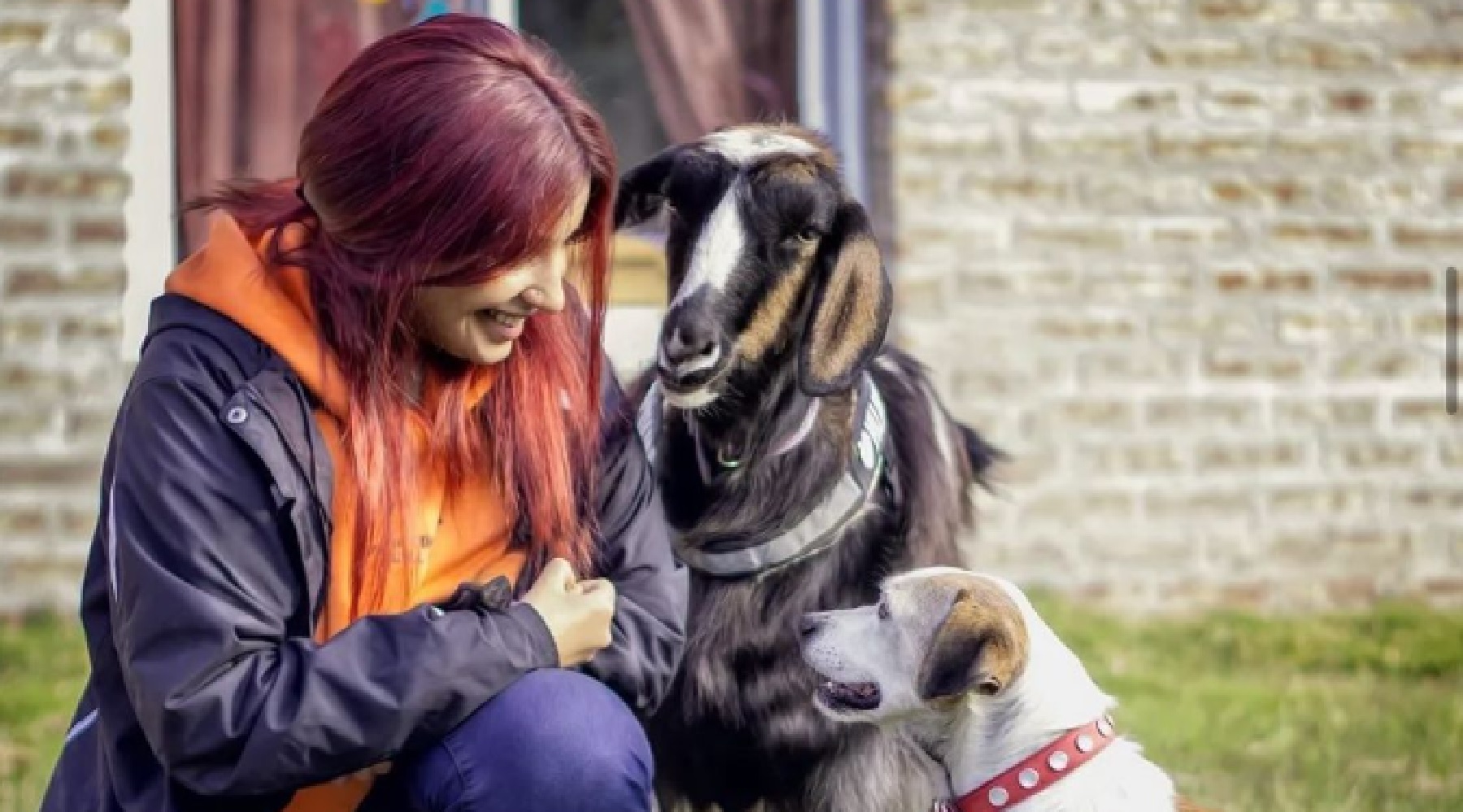 Camila junto a Vilma, la cabra más famosa del mundo.