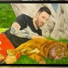 Imagen de ¡Lionel Messi recibió un increíble regalo! El retrato a mano de él junto a su gigante perro en un cuadro 