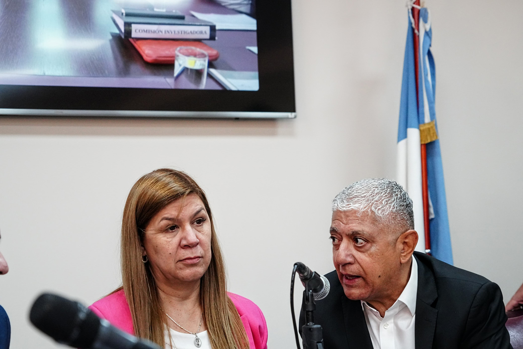 Gloria Ruiz y Carlos Broitman, el miércoles en la comisión A de la Legislatura. (Cecilia Maletti)