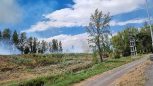 Fuego a metros de los puentes Cipolletti-Neuquén: bomberos trabajan para controlar las llamas