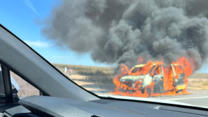 Video | Una trafic se incendió por completo camino al lago Mari Menuco de Neuquén