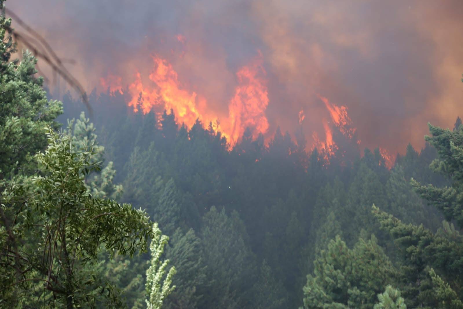 El incendio forestal que afecta al lago Epuyén. Foto: gentileza.